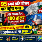 रुपया 95 रुपये प्रति डॉलर के पार पहुंच गया और कच्चा तेल 100 डॉलर के ऊपर चला गया। जानिए शेयर बाजार, महंगाई और भारतीय अर्थव्यवस्था पर असर।
